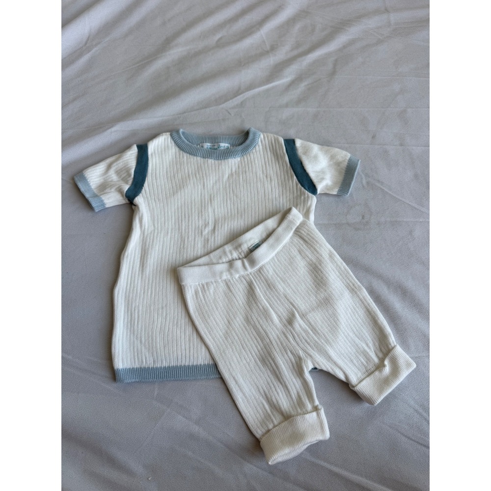 Feltman Brothers Vintage Ribbed Knit 2PC Set White Blue 24 Month Heirloom Preppy